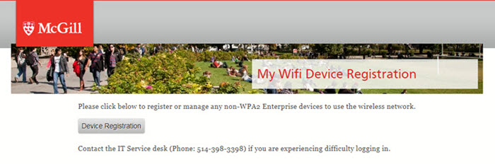 screenshot of My WiFi Device registration page