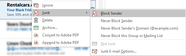 Right-click block sender