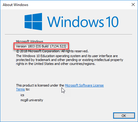 the Windows version is displayed