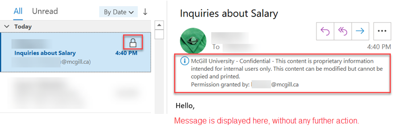 Encrypted message received from McGill