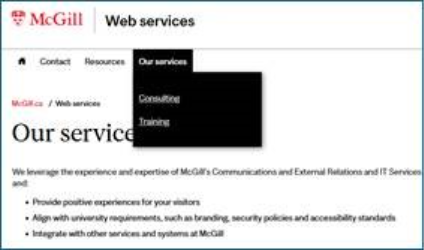 child items found in drop down menu on Web Services
