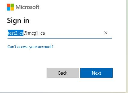 Screenshot of Microsoft sign in screen