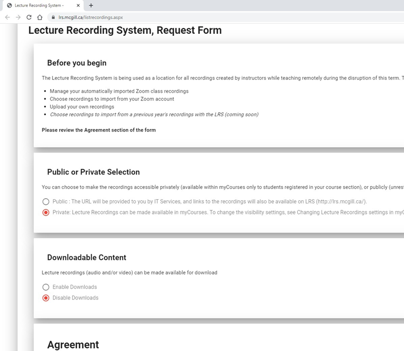 Lecture recording sign up form