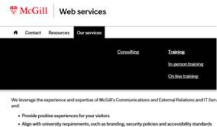 child items on drop down menu of Web Services webpage