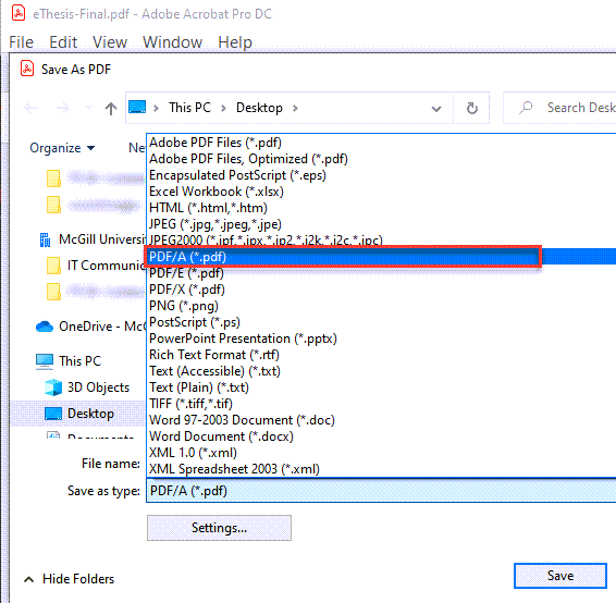 Save as PDF/A from Adobe Acrobat