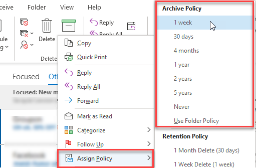 Message archive policies