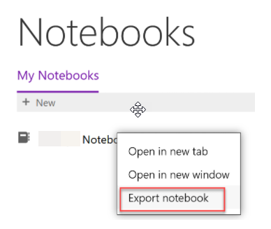 screenshot of export notebook option