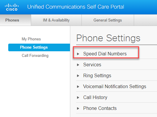 Navigation from Phone Settings to Speed Dial Numbers