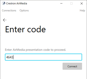 Entering the connection code