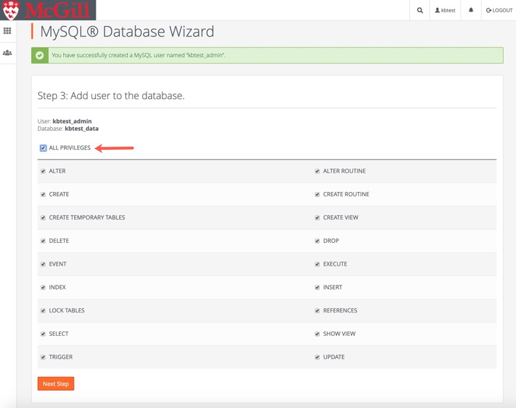 MySQL database wizard