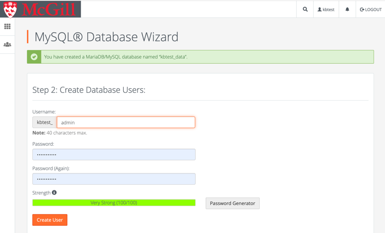 MySQL database wizard