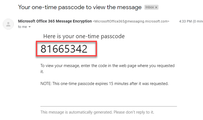 Email with one-time passcode