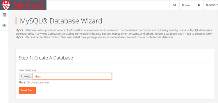 MySQL database wizard