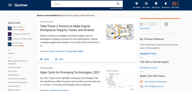 An example of a Gartner feed page.