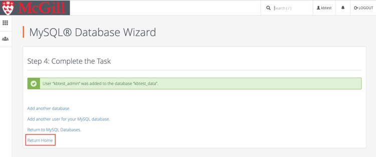 MySQL database wizard