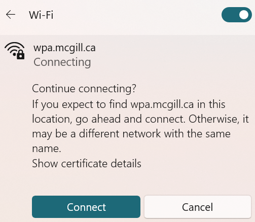 show certificate connect