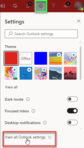 View all Outlook settings