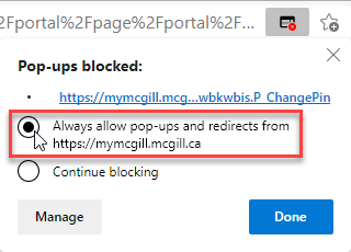 Always allow pop-ups and redirects from this site