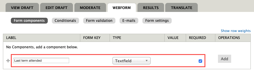 Webforms form components