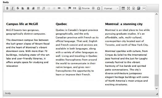 Sample three-column layout