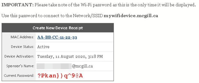 screenshot of new device receipt window