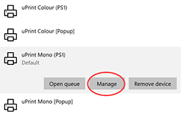 Settings, manage