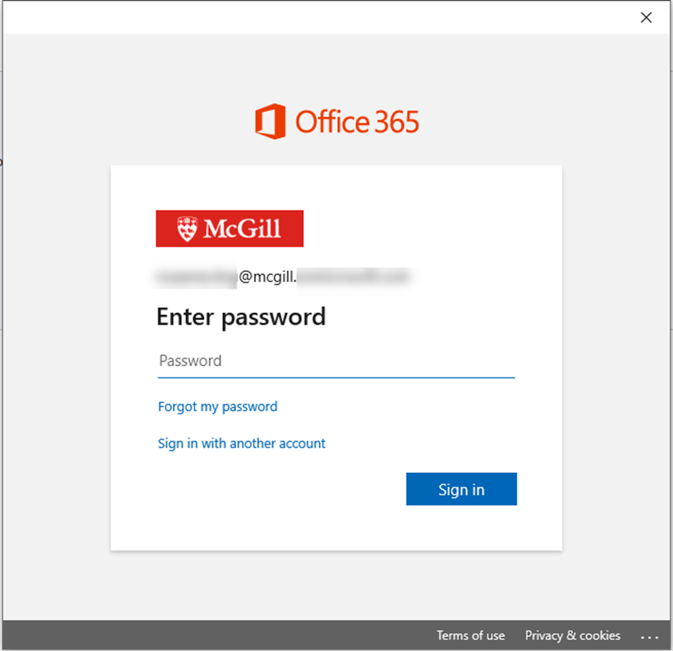 Office 365 sign in screen