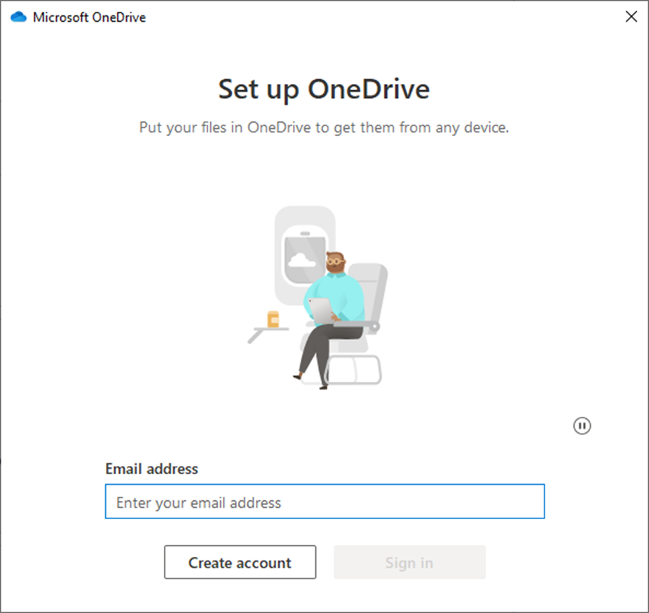 OneDrive screen prompting to you enter your email