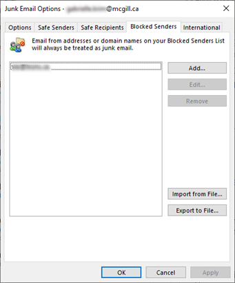 Block senders list