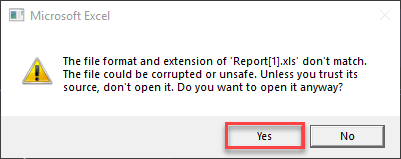Excel warning message