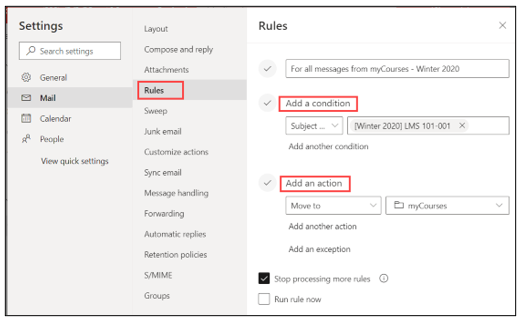 Create a rule in Outlook on the web