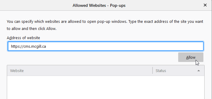 Firefox allow popup for selected site