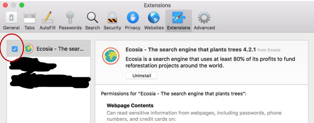 Enable the Ecosia extension