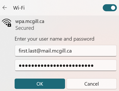 enter credentials