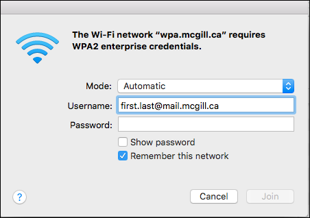Enter McGill username and password