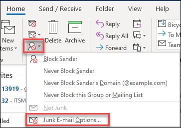 Junk email options
