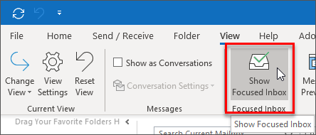 View tab, Show Focused inbox