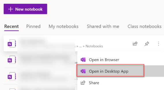 screenshot showing the Open in Desktop app option