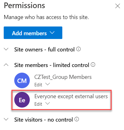 Site members limited control