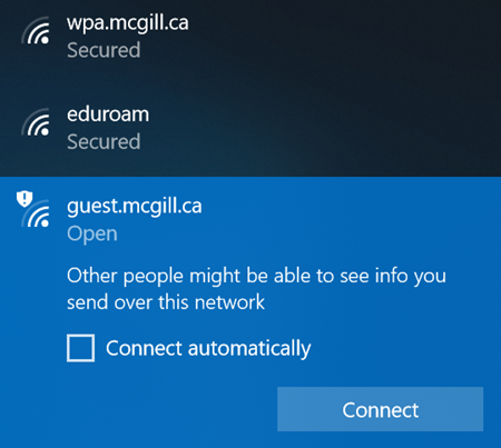 screenshot of guest.mcgill.ca in a list of wifi networks