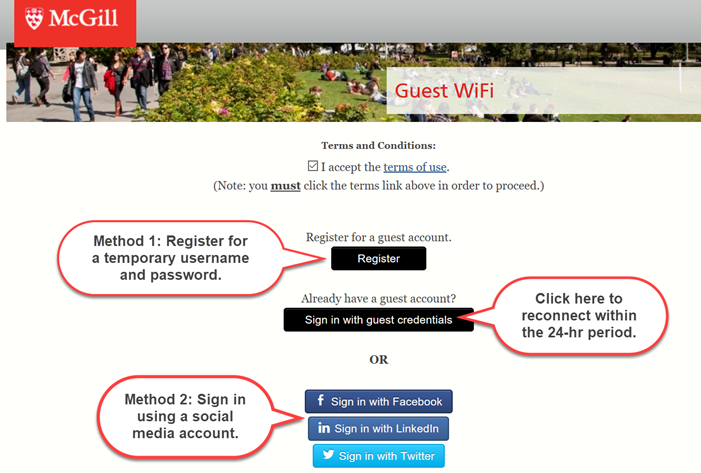 screenshot of McGill's Guest Wifi page