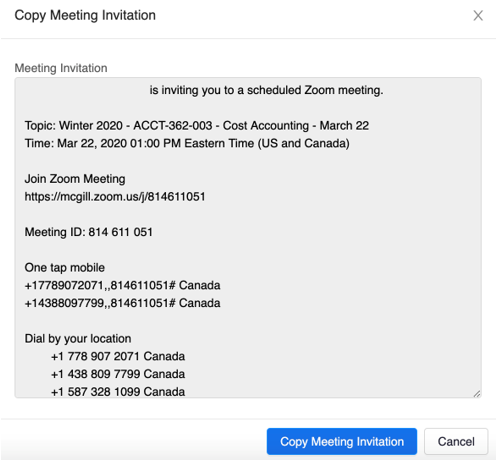 Copy the full meeting invitation