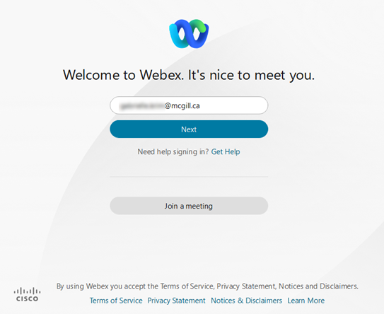 Welcome to Webex - sign in