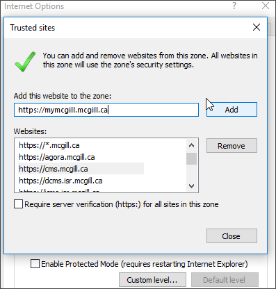 IE Trusted sites