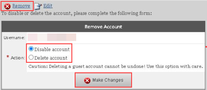 screenshot of Remove Account window